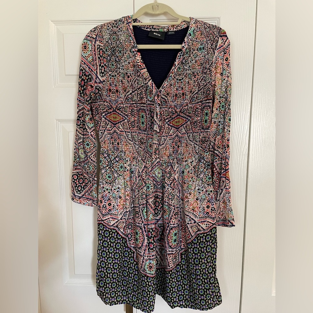 Anthropologie Mauve Long Sleeve Multi-color Dress Size Medium